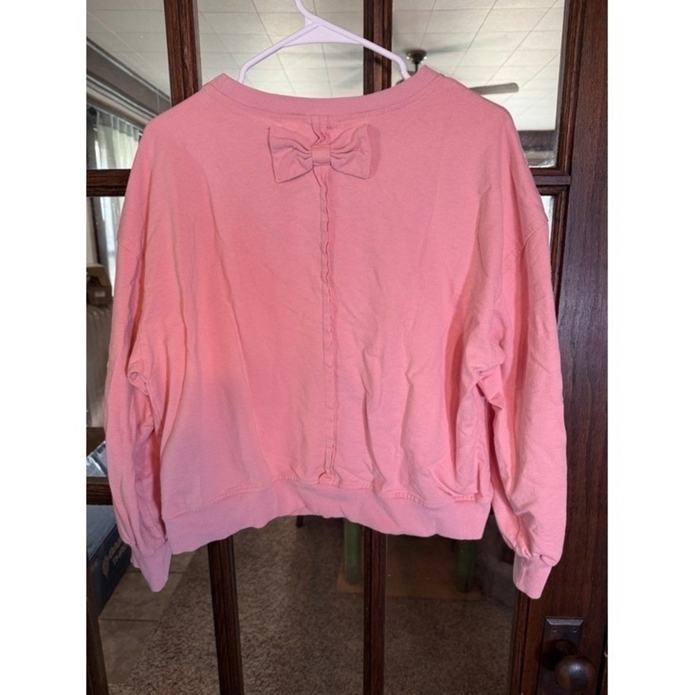 Easel Los Angeles Pink Bow Applique Sweatshirt Crew Neck Long Sleeve Womens M - Picture 5 of 5